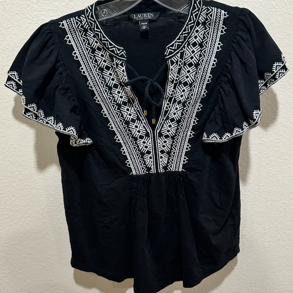 Ralph Lauren Black label embroidered‎ flutter sleeve top size PM